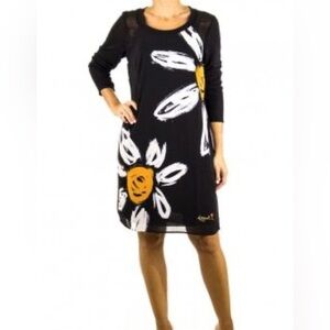 Desigual Black and White Sheath Dress Long Sleeve Casual